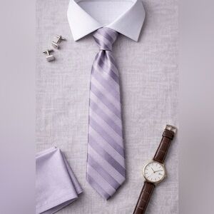 Perry Ellis Portfolio Lavender Striped Silk Tie Classic Mens Necktie 3.5”